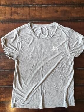 Stussy Gray Logo Graphic T Shirt Womens Large Double Sided
